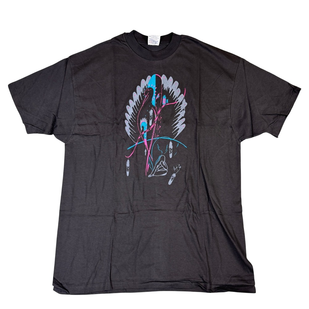 Vintage Hanes Beefy-T Native American Graphic Shirt Black XL Single Stitch USA